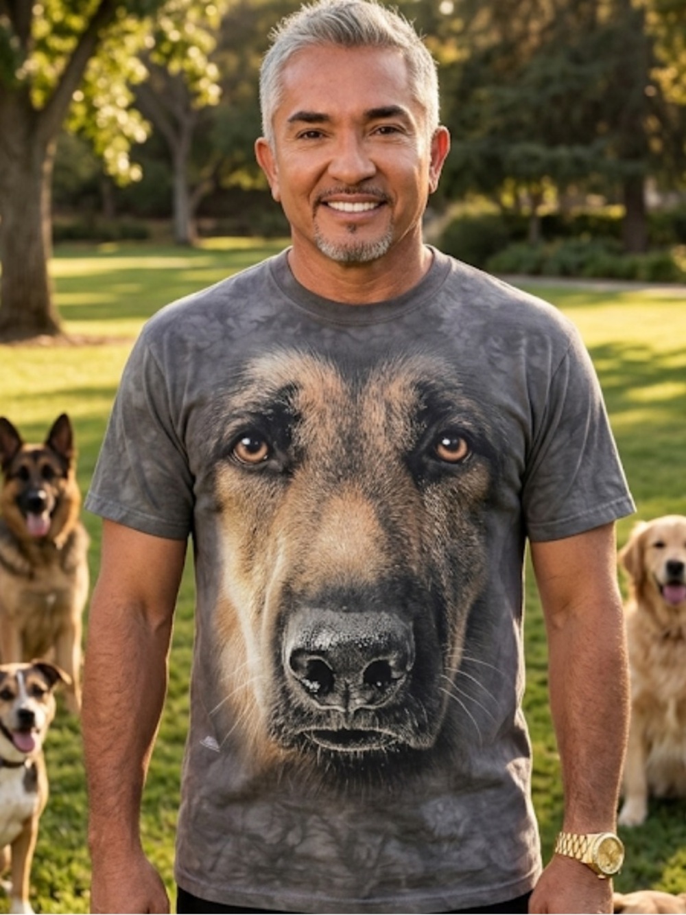 German Shepherd Realistic Dog Face T-Shirt - Black